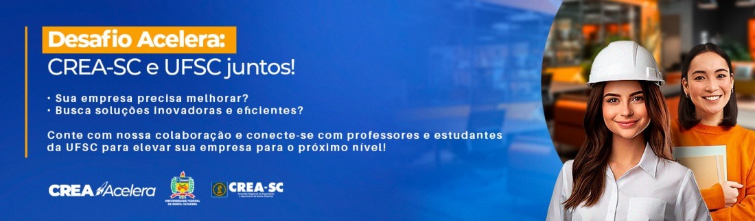 O Desafio Acelera, parceria entre o Crea-SC e a UFSC, recebeu as inscrições de quatro empresas para soluções em planejamento de negócios, projeto de instalações, ergonomia e custos. As empresas inscritas incluem a Mútua e o Senge