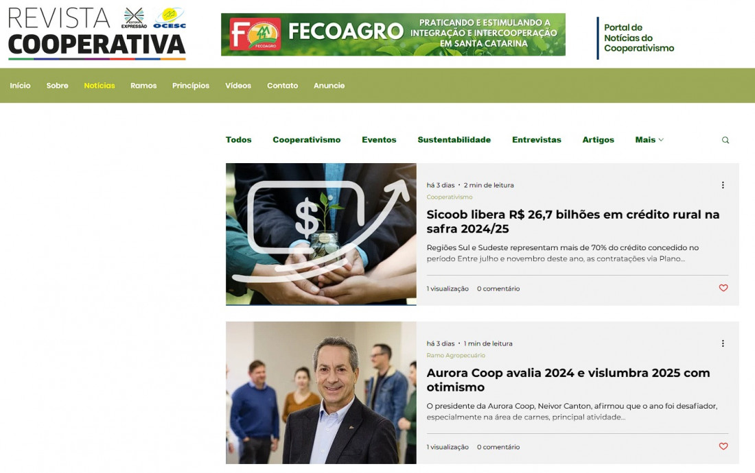 O portal traz ainda as tendências, artigos, vídeos, entrevistas exclusivas e as novidades que movimentam o cooperativismo em Santa Catarina e no Brasil.