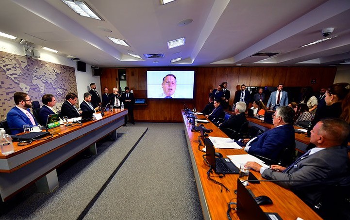 Tagliaferro (no telão) mora na Itália, de onde falou à comissão