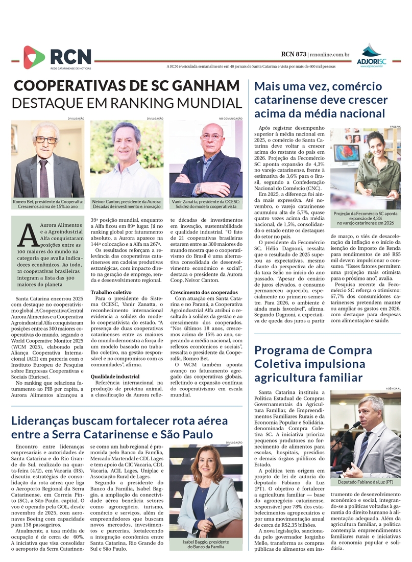 P&aacute;gina veiculada por cerca de 30 jornais de diferentes regi&otilde;es de SC 