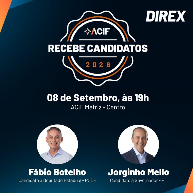 Encontro do projeto ACIF Recebe Candidatos 2026 ocorre às 19h, na sede da entidade, e dá continuidade à agenda de diálogo com nomes que disputam as eleições deste ano.