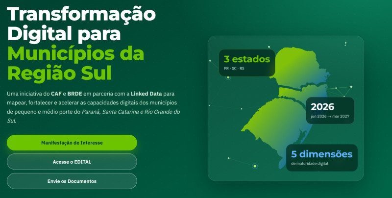A iniciativa prevê mapear capacidades digitais de cerca de 180 cidades e identificar prioridades para a modernização da gestão pública.