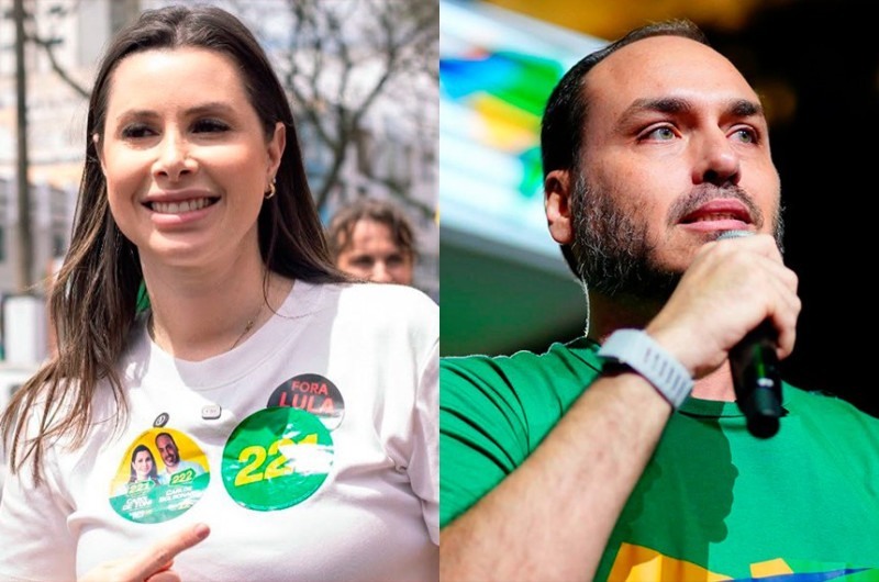 Carol de Toni (à esquerda) e Carlos Bolsonaro (à direita), eleitos em SC
